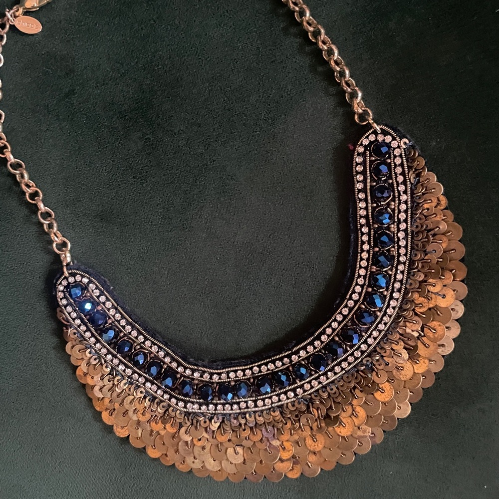 Chico's Blue and Gold “Contessa” Bib Statement Necklace